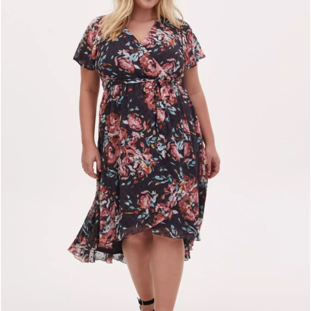 Torrid Faux Wrap High-Low Floral Dress-Size 1